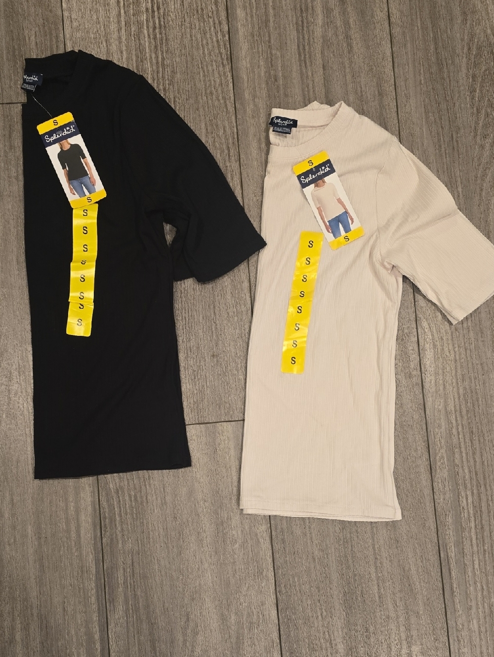 NWT Splendid BUNDLE Short-Sleeve Ribbed Tees — 2 PACK Black & Cream